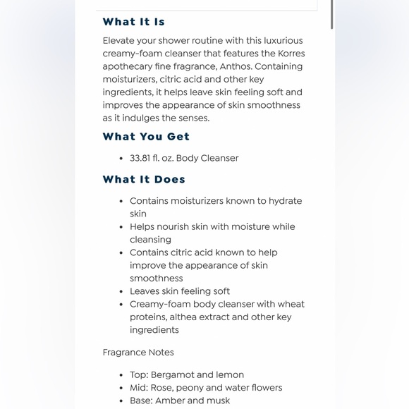 New! Korres Anthos Fine Fragrance Renewing Body Cleanser/Shower Gel - Picture 4 of 7